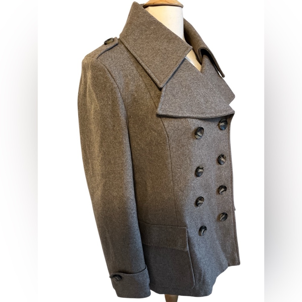 New York & Co. double breasted Wool Tan blend coat w/Military detail size Large - Picture 3 of 13